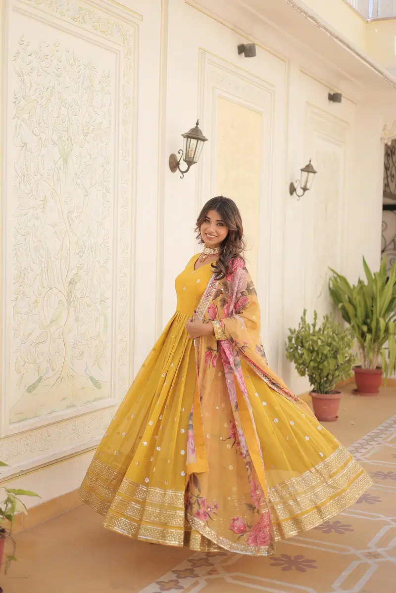 KA 1103 Embroidery Faux Georgette Gown With Dupatta Wholesale Price In Surat